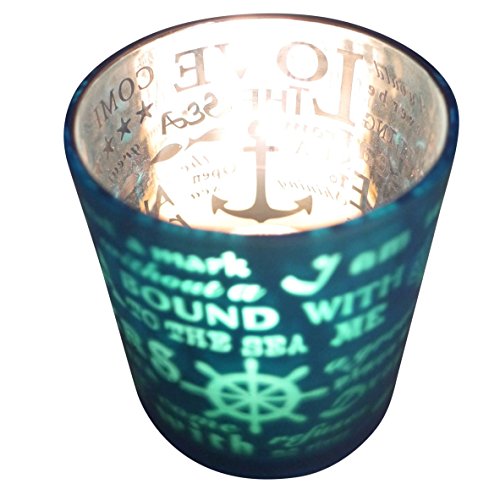 khevga Windlicht aus Glas maritime Deko in blau 3er Set - 4