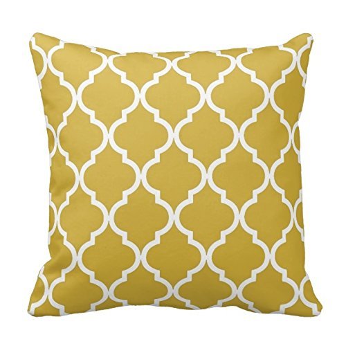 Classic Quatrefoil Pattern Mustard and White Throw Pillowcase Cotton Pillow Cover Twin Sides 18 x 18