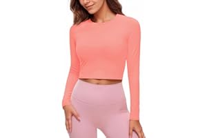 Fisoew Damska koszulka sportowa z długim rękawem, okrągły dekolt, do jogi, do treningu, slim fit