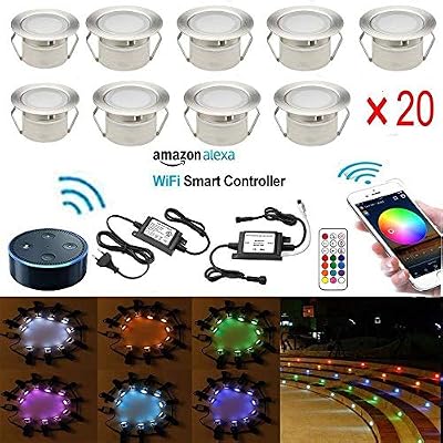 INDARUN Lampe au Sol Spot Encastrable+Wifi contrôleur-Lumière RGB étanche IP67 Ø45mm-éclairage pour terrasse, patio, chemin, mur, jardin, décoration, intérieur et extérieur(lot de 20)