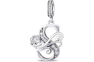 Aurevella Rose Letter Charms Argent sterling 925 Beads,Perles Alphabétiques A-Z, Adaptées aux Bracelets et Colliers Européens,Cadeau pour Femme