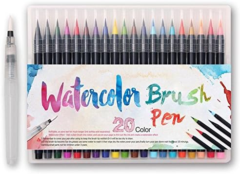 Watercolor Brush Pen Set โ 20 Colours Markers Soft Flexible Tip for Kids Adult Coloring, Art, Sketching, Calligraphy, Coloring Books, Manga, Comic