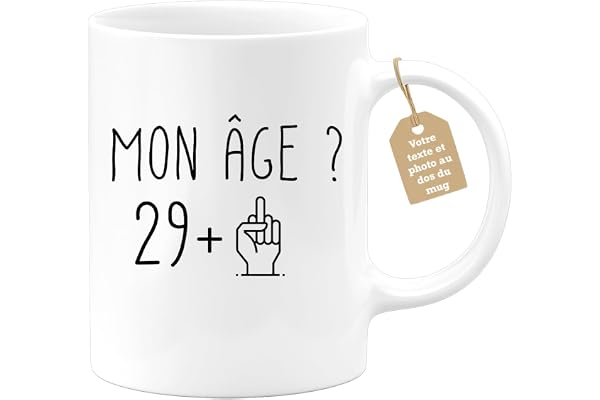 quotedazur Café-Croissant - Mug Personnalisable Texte Photo Humour Anniversaire 30 Ans Mon Âge Doigt Honneur - Cadeau Noël Original Trentenaire Tasse 1996 Homme Femme - Blanc/Céramique