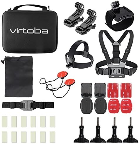 Virtoba Action Camera Accessory Kit for Gopro Hero/ YI/ SJCAM/ INNOVV/ Amkov/ Soocoo/ Eken/ KEECOO/ Vikcam/ Elephone Sports Camera Accessory Set with Carry Case(12-In-1)