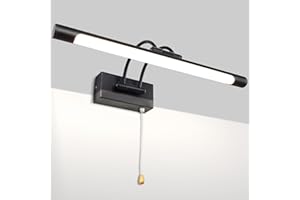 MantoLite Modern LED Bathroom Mirror Light with Pull Cord 40CM Black Picture Light with Swivel Lamp Head for Hotel Restaurant IP44 Bathroom Wall Light Arc Arm 3000K Warm White