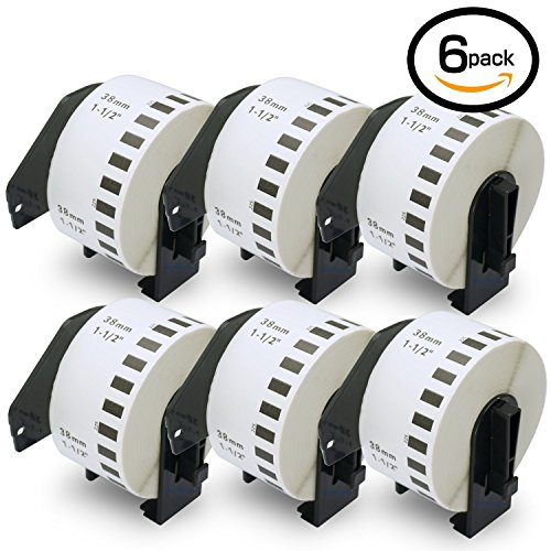 6 Rolls Brother Compatible DK-22225 38mm x 30 48m Continuous White Label Tape With Refillable Cartridge