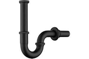 Siphon [Extra Lang 200mm Tauchrohr] für Waschbecken & Waschtisch, Keymark Messing Röhrensiphon Universal 1 1/4 x 32mm, Geruchsverschluss mit Verlängerung, Abflussgarnitur passgenau, Schwarz matt