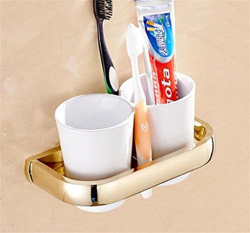 Bathroom European - Style Toothbrush Holder Copper Mouthwash Cup Holder Gold Mouthwash Cup Bathroom Antique Double Cup Bathroom Cup Holder ( Color : Gold )