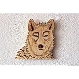 Wolfskopf mit Brandmalerei (Holzdeko mit Bilderhaken zum Aufhängen)