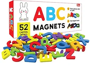 PLAY POCO ABC Magnets Capital Letters - 52 Magnetic Letters - Ideal for Alphabet Learning & Spelling Games - Child Safe Foam Alphabets with Full Magnet Back, red, 26x10x4 cm