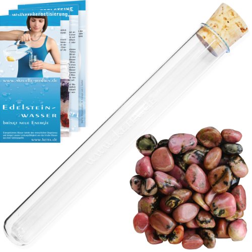 Preisvergleich Produktbild Wassersteine im Reagenzglas Set - Rhodonit Mini Edelsteine + Edelsteinwasser Broschüre + Edelsteinkarten