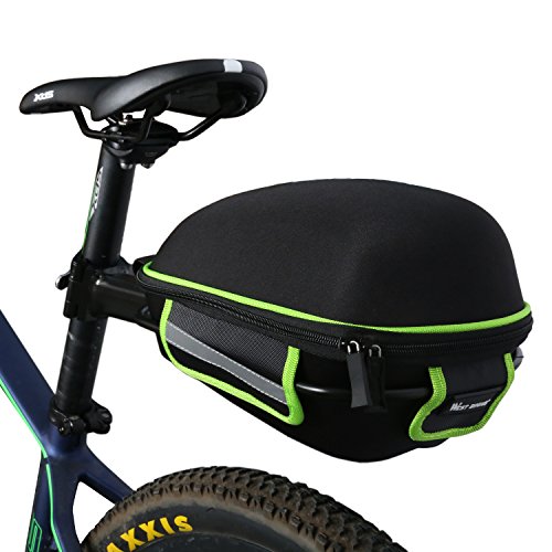 West Biking Outdoor Fahrrad & MTB Satteltasche Back Seat Schwanz Tasche + Reflektierende Streifen Paket + Regen Cover Schwarz mit Grün