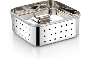 Expresso Stainless Steel Strainer/Paneer Maker/Tofu Mould Press, Silver, Square Shape, Durable, and Easy for Perfect Homemade Paneer or Tofu (250 Ml),Size-10.4X10.4X4 Centimeters