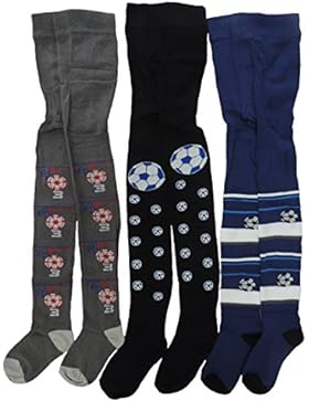3er Pack Jungen Strumpfhosen mit hohem Baumwolleanteil und Fußballmotiven Größe 92-152