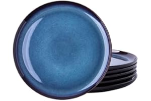 LeRatio Breakfast and Dessert Plates Set of 6-21.5cm Scratch Resistant Stoneware Side Plate, Dishwasher and Microwave Safe, Salad/Small Plates, Space Blue