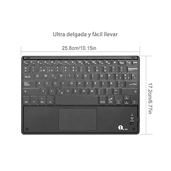 1byone Ultra-delgado teclado Inalambrico con una función de multi-touchpad y batería recargable, QWERTY español,Negro - Image 3