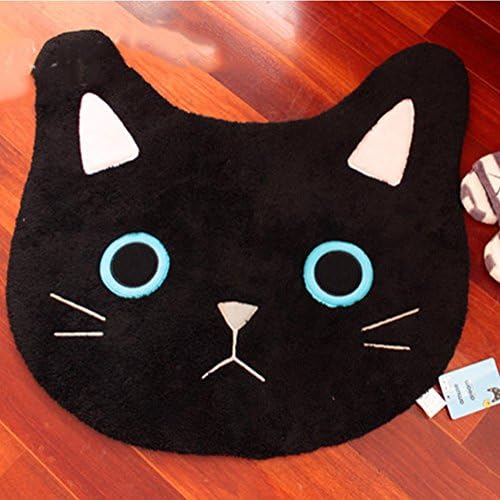 Shaggy anti-slip carpet cute cat home rug suitable for bedroom bathroom entrance hallway , Black , 60*60cm