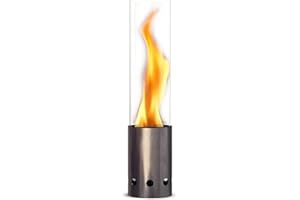 GARDENFLARE Tischkamin Outdoor – Rauchfreies Edelstahl Tischfeuer und Feuerrohr für Balkon & Terrasse – Hochwertige Gartendeko, Windlicht mit Holzpellet Betrieb (Silber)