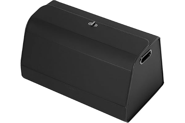 Ergocar Organisateur de Coffre Voiture, Pliable Cuir PU Sac pour Qualité Supérieure avec Couvercle, Ouverture à 180°, Organiseur Antidérapant Auto/SUV/Camion, Le Noir, L, (EC-UF002)