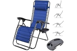 BAKAJI Sedia Gravità Zero Sdraio da Giardino Poltrona Relax Pieghevole Salvaspazio con Vassoio Tubolari Acciaio 22mm Reclinabile Tessuto in Texilene Traspirante Terrazzo Piscina Esterno (Blu)