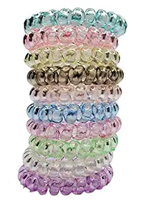 Global Quickly 10 Pcs Spiral Strong Rubber Elastic Hair Band For Women and Girls For All Hair Types. Telephone Cable Spiral Hair Band. (Transparent Water Color) 10 Pcs
