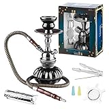 Taffstyle® Orientalische Shisha Einsteigerset Starterset Wasserpfeife Starter Set Starterpaket & Geschenkset Schwarz Grau - Zubehör - Schlauch, 2 Mundstücke, Zange und Kohle Holzkohle 1 Rolle mit 10 Stück