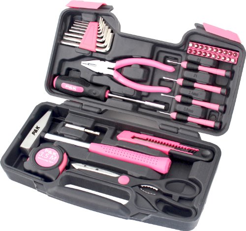 39 Teilig Werkzeugset Werkzeugkoffer Werkzeugkasten Pink - 3