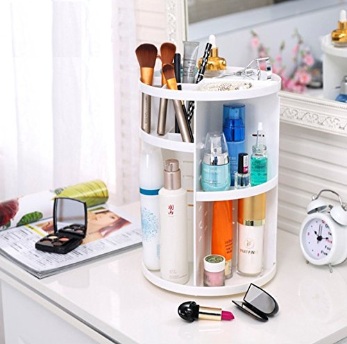 Schönes leben* Multifunktionaler Kosmetikorganizer Kosmetikständer 360 Grad Drehbar Aufbewahrungsbox für Gesichtswasser, Cremes, Kosmetikpinsel, Lippenstifte, Nagellack (#1 Weiß) - 2