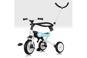 BEEHIVE TOYS & GIFTS Folding Trike with Parent Handle Kids Multifunctional 3 in 1 Tricycle Balance Bike White and Blue with Safety Bar Removable and Lockable Pedals Childs Stroller by Beehive Toys Easy to Assemble Metal