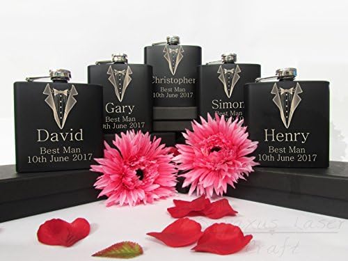 Personalised Engraved 6oz black Hip flask best man usher wedding gift bhf5