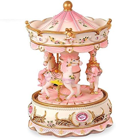 Music Box Princess Box Carrousel Music Box Resin Design for Lover Birthday Valentine's Day Gift (Pink)