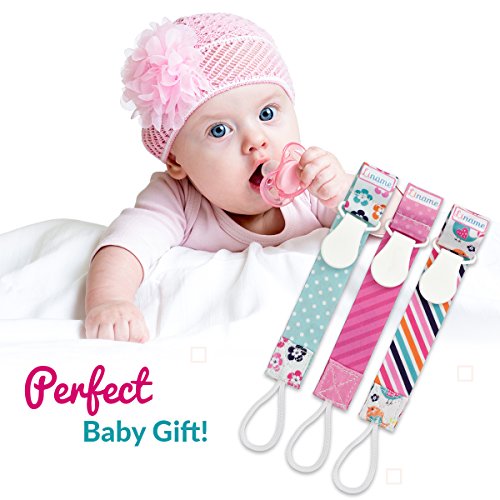 Liname Schnullerband Mit Clip Für Mädchen – 3 Stück Saugerband – Premium Qualität Universeller Schnuller Clip Für Alle Schnuller Mit Und Ohne Ring – Beidseitiges Modisches Design - 8