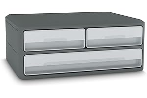 CEP Support d'écran PC ordinateur Module de Rangement 3 Tiroirs Réhausseur de moniteur MoovUp Gris Plastique Recyclé