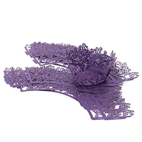 50 Laser geschnitten Schmetterling Cupcake Topper Muffin Papier Cup Cake weddi… Violett - 6