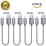 USB Type C Cable 4 Pack, Ulreon Short 12 INCH / 0.3M Ultra Nylon Braided Sync 2.4A High Speed Charging Cord for New Macbook, ChromeBook Pixel, Samsung S8, Nexus, Lumia, OnePlus, Nokia and more (Grey)