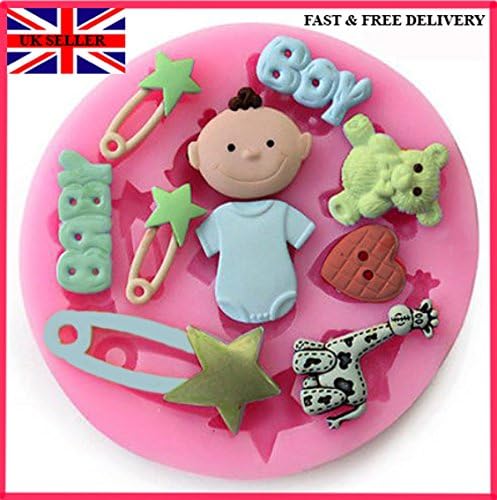 Silicone Cake Decoration Fondant Mould Mold Birthday Baby boy Shower Christening (Pink)