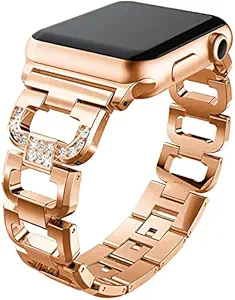 Zitel Bands Compatible with Apple Watch Straps for Women Girls, Bling Luxurious Metal Bracelet Dressy Wristband Straps for iWatch 45mm 44mm 42mm Series 7 6 5 4 3 2 1 SE - Rose Gold