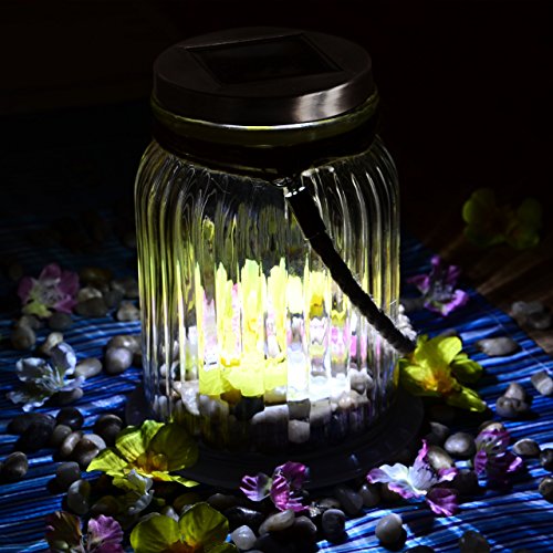 3er Set Solarglas mit 3 LED Solar weiß mit Aufhänger Glas Gartenbeleuchtung Ø 11cm, Höhe 15,5 cm Party Garten Licht für Außen mit Solarpanel Sonnen Engerie im Glas Solarlampe Beleuchtung - 5