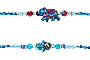 SWACRAFT Premium Set of 2 Rakhi for Brother | Elephant Rakhi for Brother Sister| Evil Eye Hamsa Rakhi for Small Brother Bhaiya Bhabhi | Designer Evil Eye Rakhi for Brother | VRDUK014