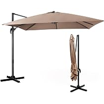 Ayge Ombrellone da giardino a 3 ripiani da 2,7 m, resistente ai raggi UV, facile da inclinare e manovella, 8 robuste stecche in fibra di vetro per terrazza, cortile, giardino, cortile, blu