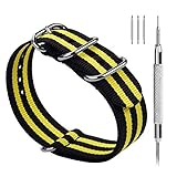 Fullmosa Nylon Uhrenarmband 24mm in 10 Farben, Zulu Serie Ersatzband mit verstellbarem Edelstahl Metall Schließe für Herren&Damen,Schwarz + Gelb 24mm