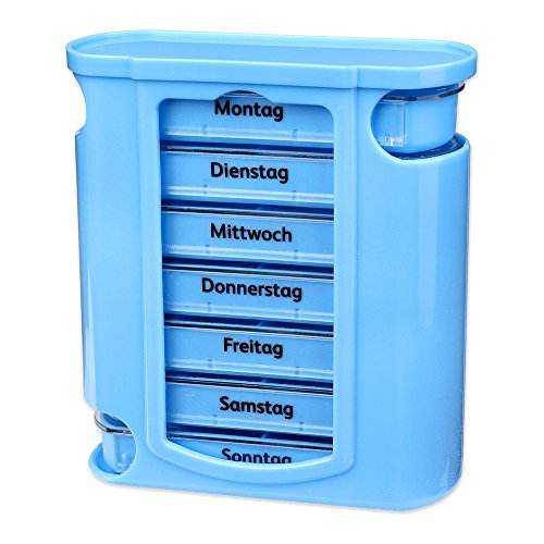 S/O® Tablettenbox blau mit blauen Schiebern 7 Tage Pillen Tabletten Box Schachtel Tablettendose Pillendose Pillenbox Tablettenboxen Pillendosen Pillen Dose Wochendosierer - 2