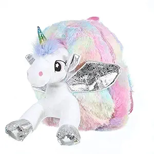 RAYSA Unicorn Soft Plush Backpack Bag for Girls Kids for School, Picnic Trips Cute Plush Unicorn Toddler Mini Travel Bag Princess Plush Backpack for Girls 1-6 Years Light Pink Color