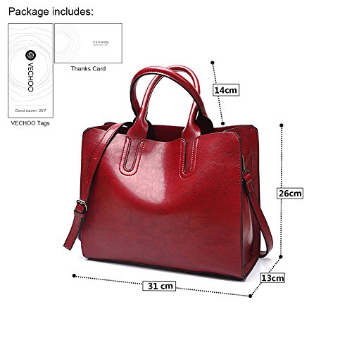 VECHOO Fashion Ladies Handbags, Girls Satchel, Large Capacity Totes, Vintage Shoulder Bag with Shoulder Strap (Red)