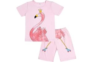 SMAZERO Toddler Girls Pyjamas Set, 100% Cotton Pajamas Pjs Nightwear Cute Print Flamingo Kids Christmas Sleepwear Tops & Pants Children Outfit Age 2-8 Years