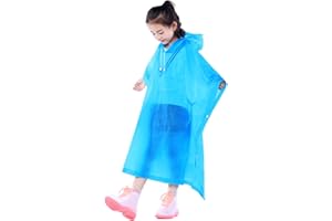 YIPUETERNITY Poncho de lluvia para niños, impermeable para niños y niñas, poncho de EVA reutilizable, capa de lluvia con cordón para niños, capa de lluvia con botón y capucha, chaqueta de lluvia para niños