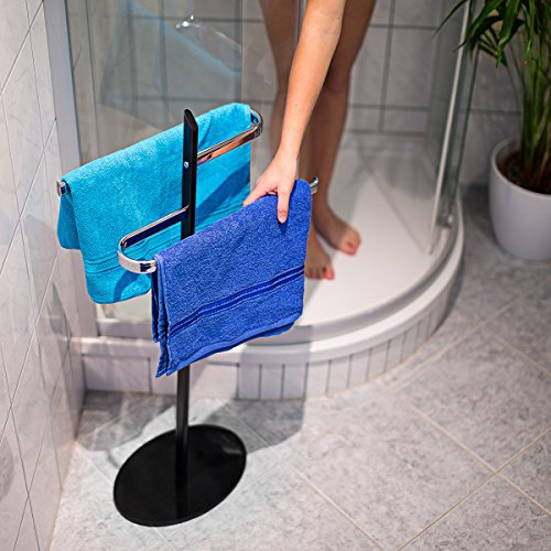 Relaxdays Handtuchständer KLAAS aus Edelstahl mit Glasboden HBT ca. 92,5 x 40 x 23 cm freistehender Handtuchhalter mit 2 Handtuchstangen als Badetuchständer und kleiner Kleiderbutler, schwarz / silber - 2