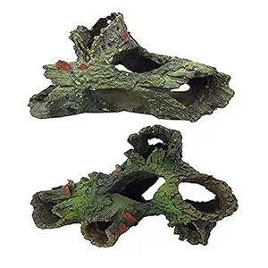 Tfwadmx 2Pcs Decaying Trunk Aquarium, Betta Fish Ornament, Freshwater Ornament - Resin?Aquarium?Decoration Log, Fish Tank Wood with Holes & Aquarium Hideout Caves Fish Tank Wood Decor