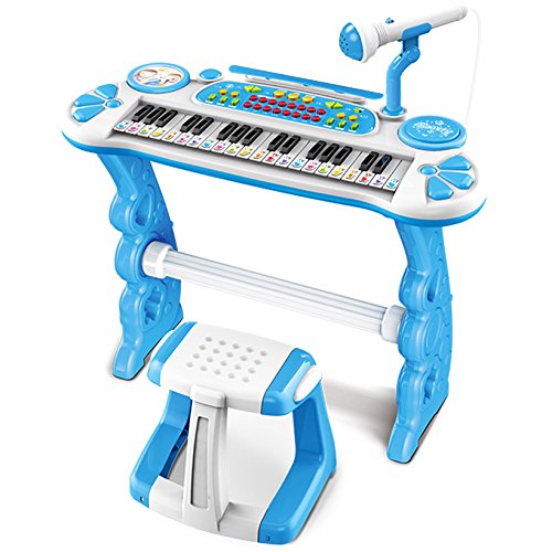Preisvergleich Produktbild Kinderpiano XL in blau mit Hocker und Mikrofon