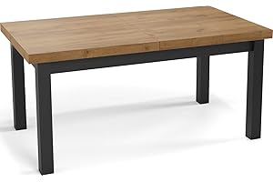 WFL GROUP Moderner Rechteckiger Ausziehbarer Esstisch - Platzsparend - Schwarze Holzbeine - 140 bis 180 cm - Hergestellt in EU - 140 x 80 cm - Eiche Wotan